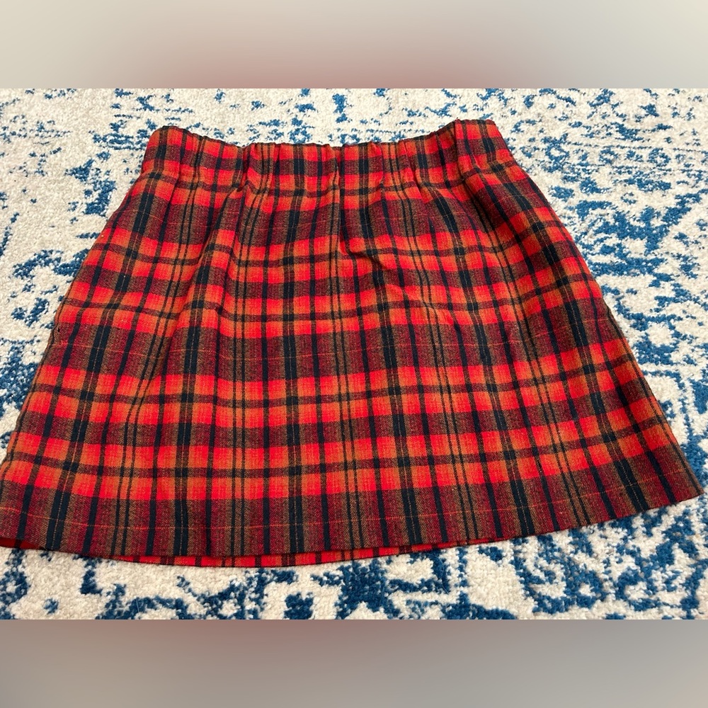 J.Crew Plaid Skirt (Size 6) – Wool Blend | Tartan (Orange Red, Tan & Navy)